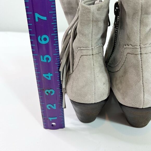 Sam Edelman Boots Womens 9M Gray Louie Western Style Suede Fringed Ankle - Picture 6 of 12